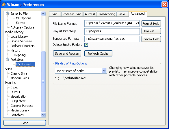 Sync Preferences dialog, showing the Advanced tab